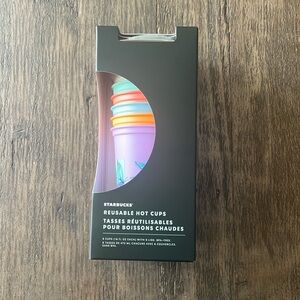 Starbucks 2024 reusable 6 pack hot pastel shimmer Easter 16 oz cups w/lids. NWT